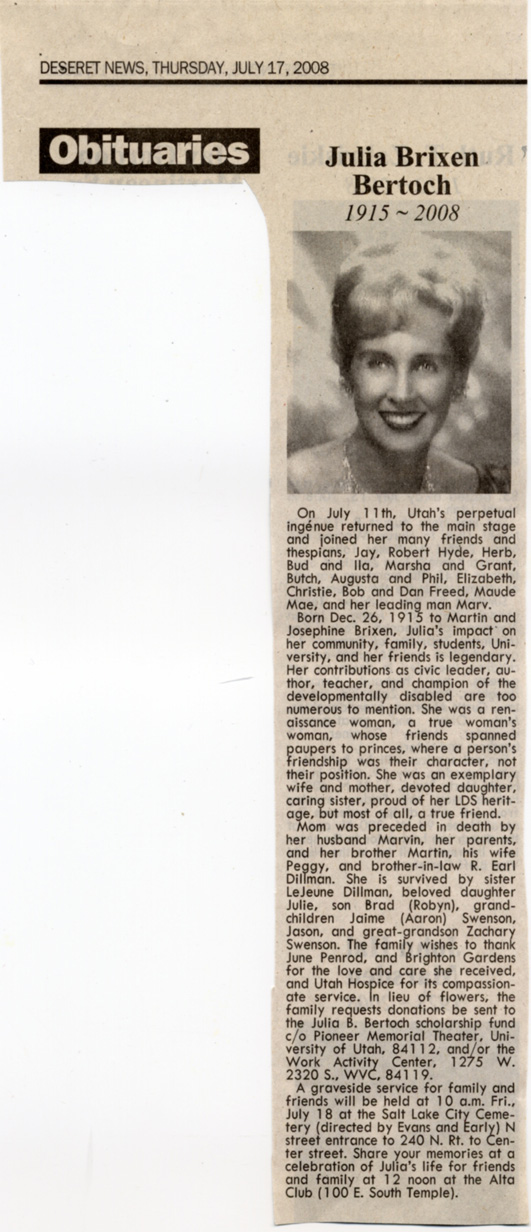 Julia Brixen Bertoch's obituary