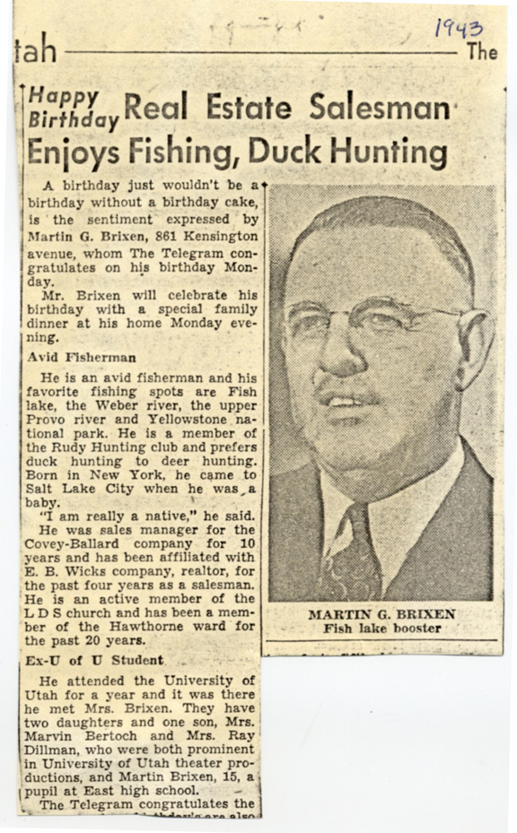 Newspaper article about Martin Brixen's 51st birthday in 1943.